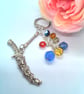 Silver Dagger Charm and Multi Coloured Crystal Bead Key Ring, End of Term Gift - Image 6