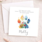 Pet loss sympathy card for dog - floral paw print - card with name 