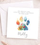 Pet loss sympathy card for dog - floral paw print - card with name 