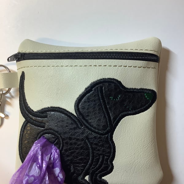 Lovely  Dachshund  Embroidered cream faux leather dog poo bag ,dog walking,