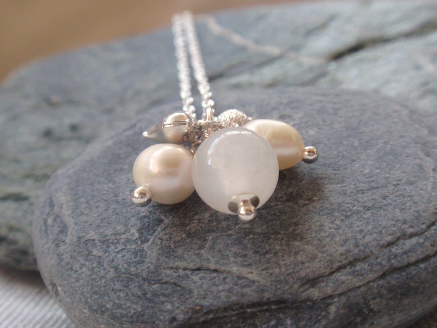 Moonstone and Pearl Cluster Necklace