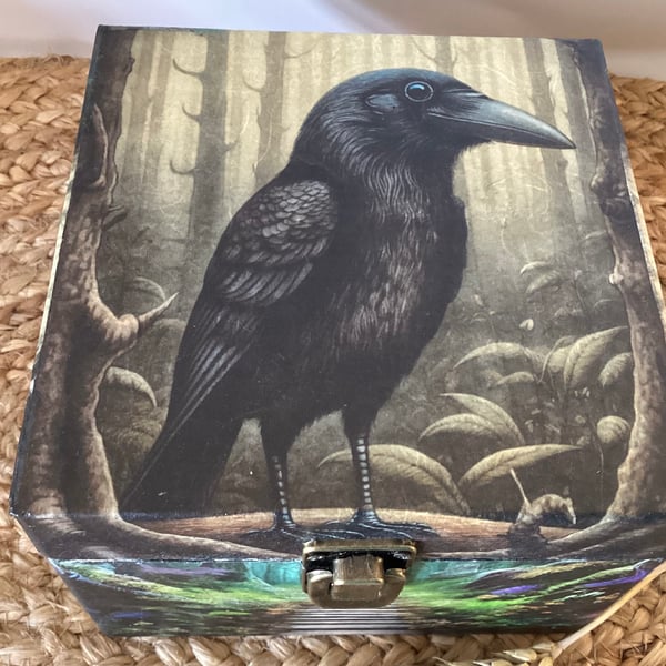 Halloween Decoupaged Black Box, Ravens in a mystical Forest my favourite 