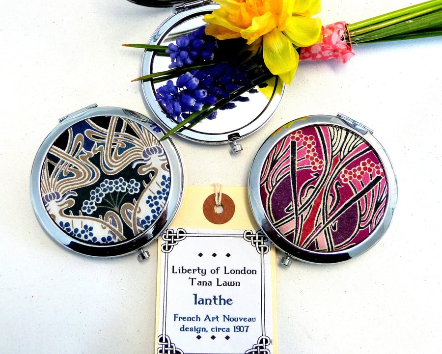  Ianthe Liberty of London fabric Compact Mirror choice of Pink or blue colours 