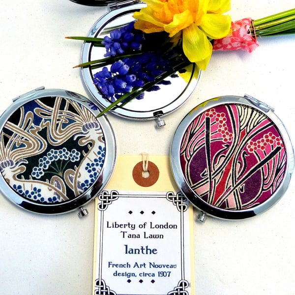  Ianthe Liberty of London fabric Compact Mirror choice of Pink or blue colours 