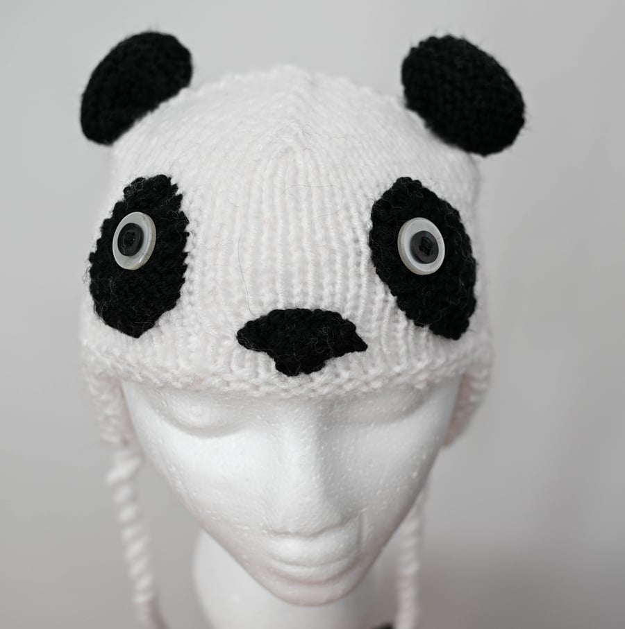 Chunky knitted Panda hat with earflaps