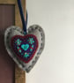 Hand Embroidered Berry Blue Heart Decoration  - Image 4