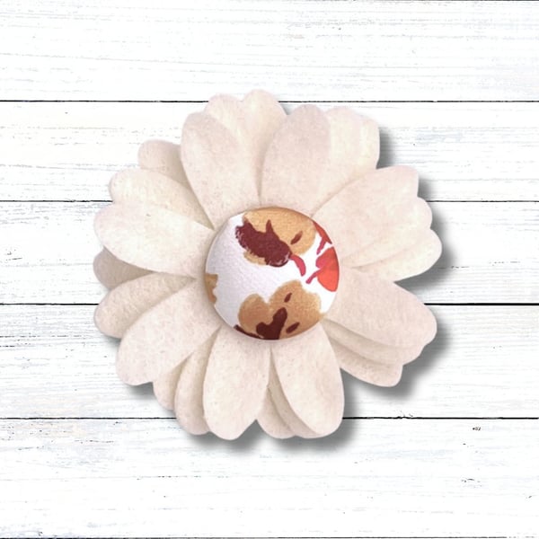 Handmade Felt Cream Flower Brooch, Eco Friendly Upcycled Fabric, Gift Boxed