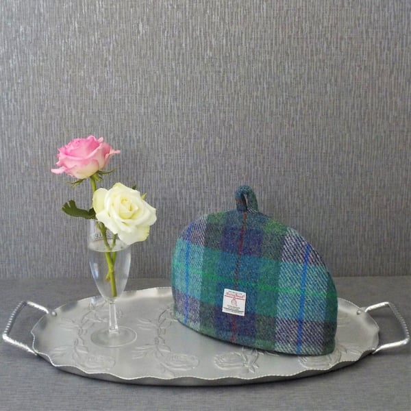 Harris Tweed small tea cosy green and purple 2 cup fabric teapot cover 