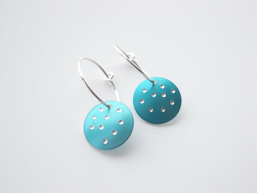 Hoop earrings with turquoise sparkly dots
