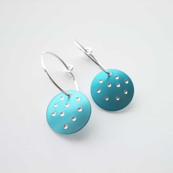 Hoop earrings with turquoise sparkly dots