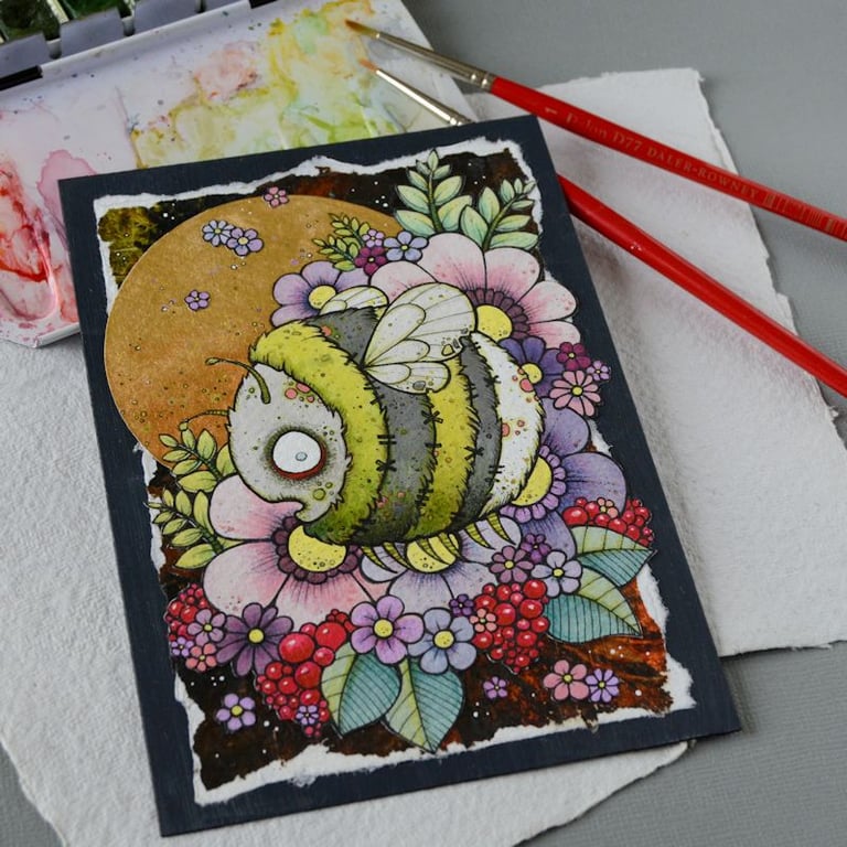 big zombie bee - original A6 collage illustration