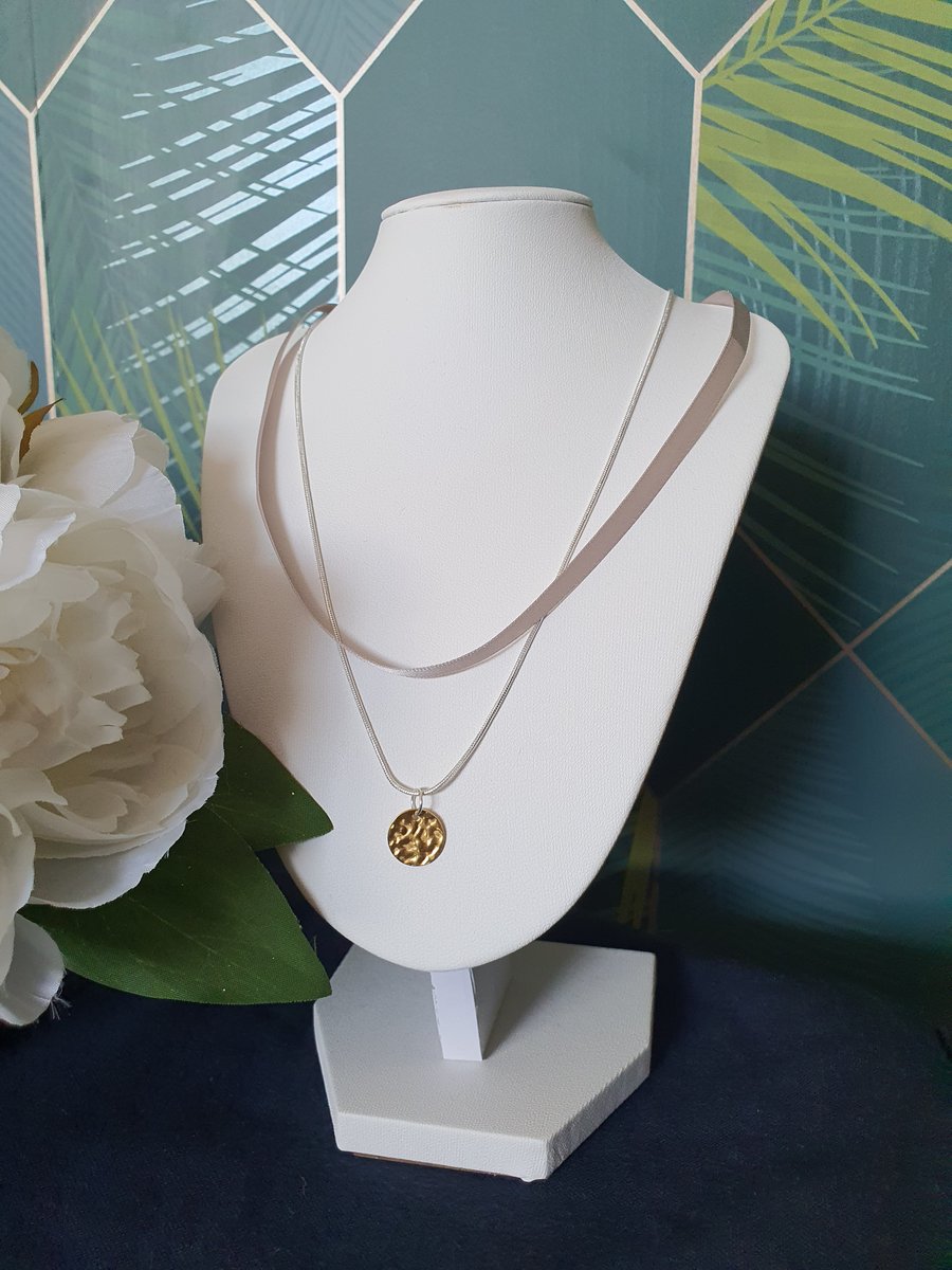 Soft grey layered ribbon sterling silver necklace