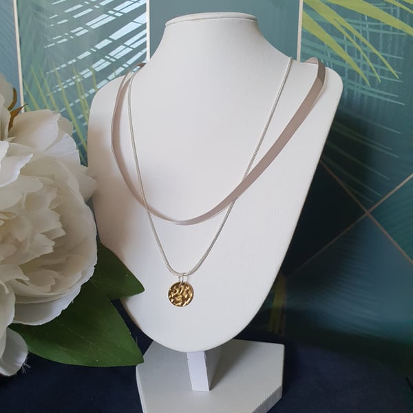 Soft grey layered ribbon sterling silver necklace