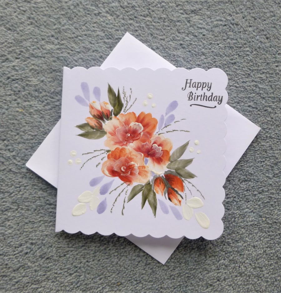 hand painted floral Birthday card ( ref F 263 ) - Folksy