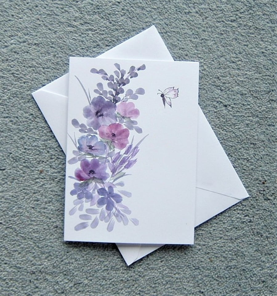 watercolour original hand painted floral blank greetings card ( ref F 137 )
