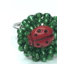 LADYBIRD GRASS RING seed beads ceramic ladybug silver plated  - Image 3