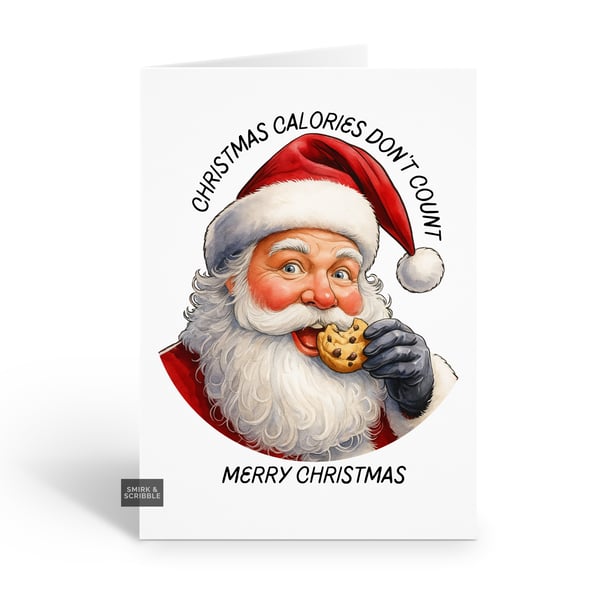 Funny Christmas Card For Him Or Her - Santa With Cookie 