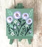 Hand-Painted Floral Painting on Mini Canvas Easel: Green & Lilac Flower Art