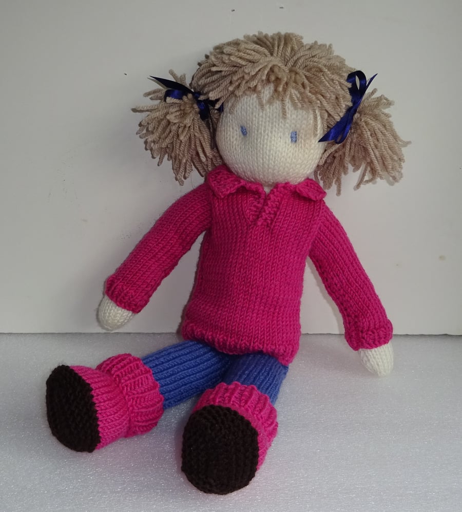 TOY DOLL KNITTING PATTERN - LULU IN TROUSERS