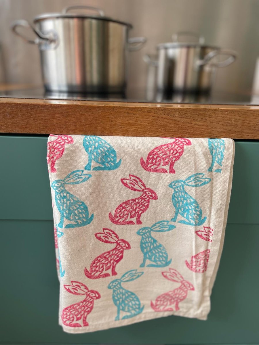 Rabbit print tea towel