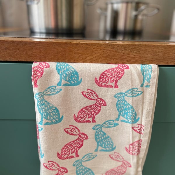 Rabbit print tea towel