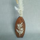Hand Painted Wooden Vase Upcycled Dark Stained Stenciled Vase with Dried Flowers