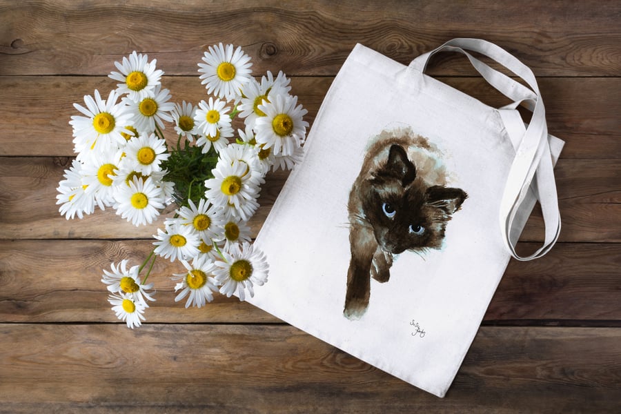 Cat Bag 100% Cotton Tote Bag, Heavy Cotton Tote Bag, Balinese Cat, Cat, Bags