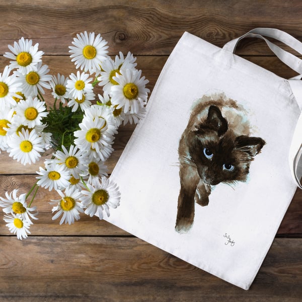 Cat Bag 100% Cotton Tote Bag, Heavy Cotton Tote Bag, Balinese Cat, Cat, Bags