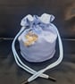 Baby blue Dutchess satin drawstring pouch, Potli bag with beaded detail trim