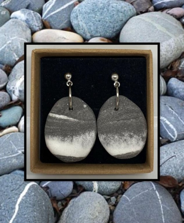 Beach stone light weight clay earrings