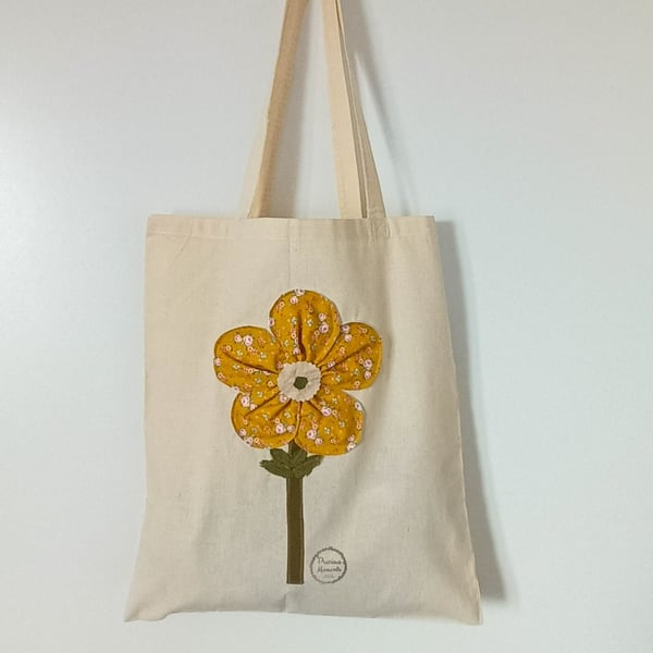 Tote bag, shopping bag, unlined, applique flower