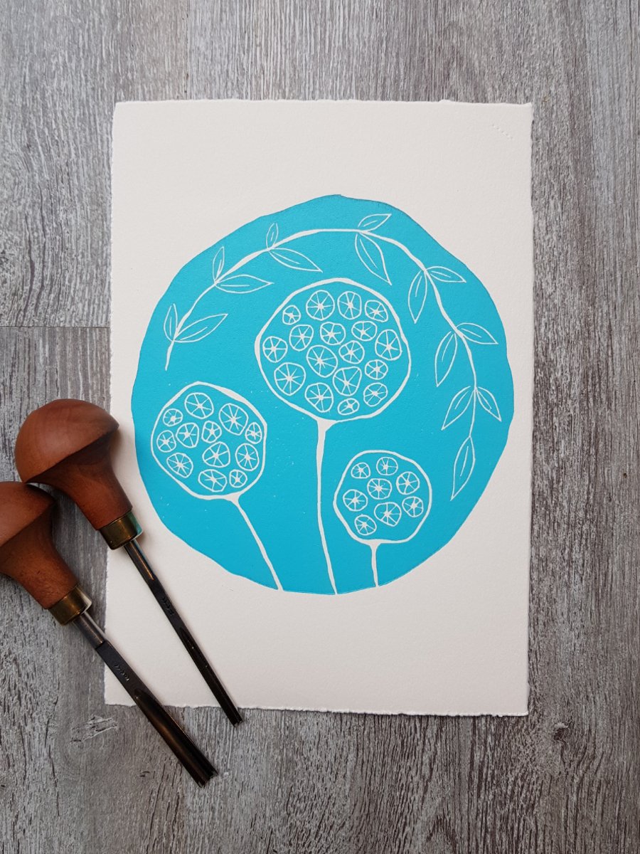 Flower Seed heads Limited Edition hand printed lino print