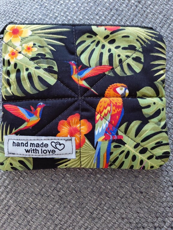 Tropical Quilted Coin Purse with Parrot design