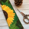 Embroidered up-cycled sunflower bookmark. 