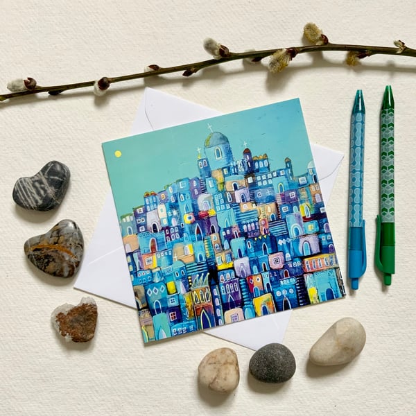Blue City, Blank Greetings Card
