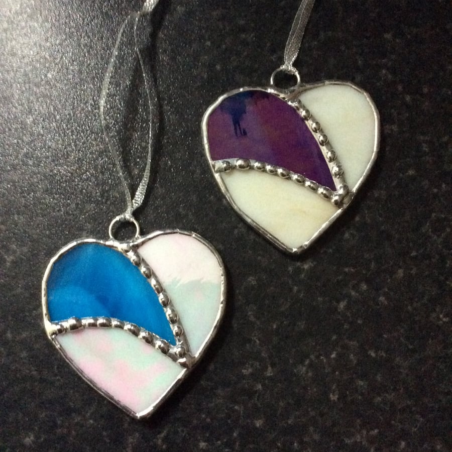 Stained glass heart decorations  (0557)