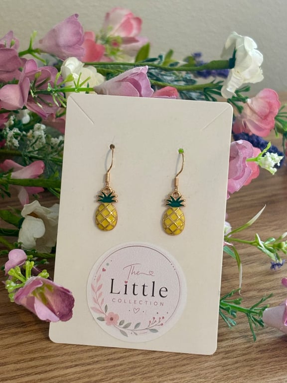 Pineapple Dangle Earrings, Tropical Charms, Handmade Jewellery 