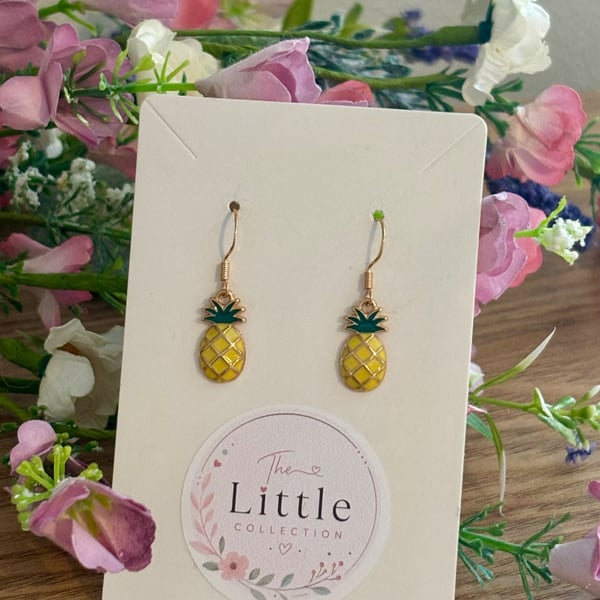 Pineapple Dangle Earrings, Tropical Charms, Handmade Jewellery 
