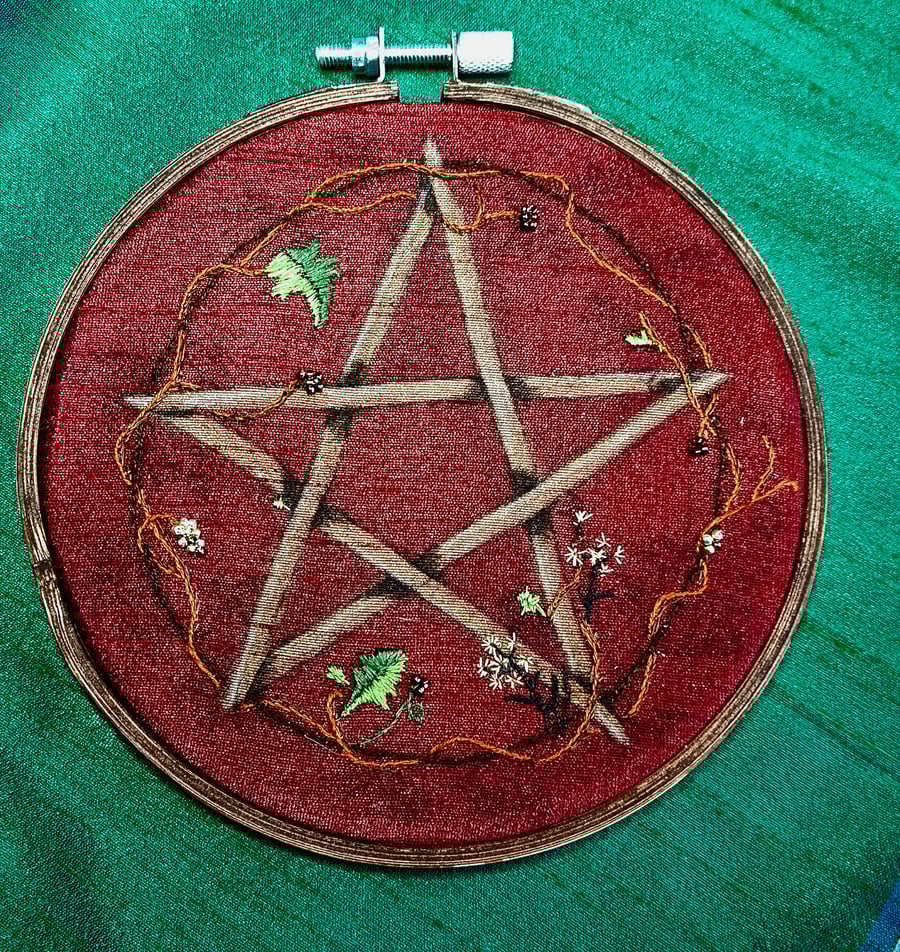 Hand Emboidered Pentagram Hoop