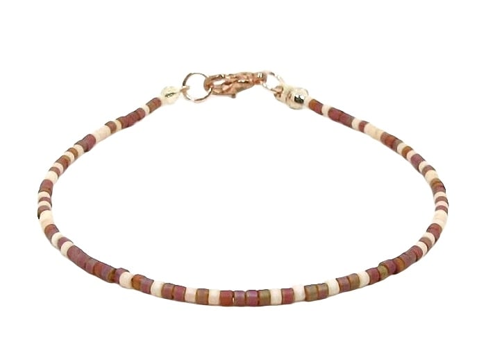 Rainbow Brown & Peach Seed Bead Stacking Anklet - Boho Fashion Anklet - 9" - 14"