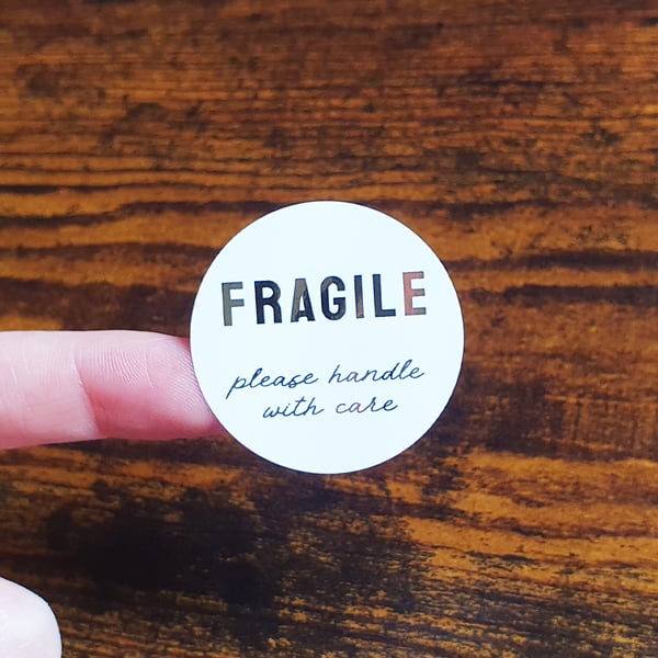 35 x Real Foil Fragile Handle With Care Stickers -  Small Business Supplies