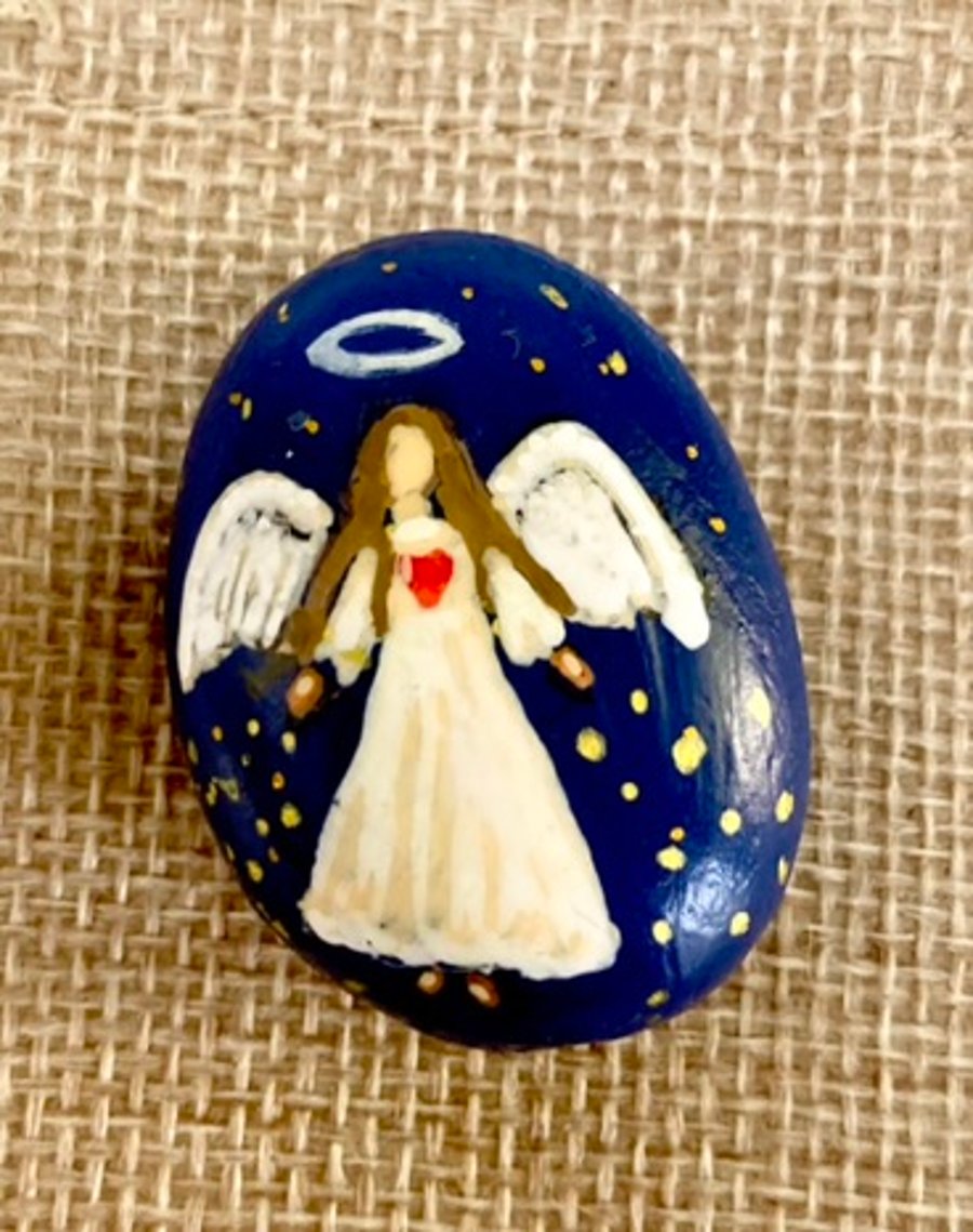 Hand Painted Pebble Pocket Guardian Angel Reiki Mindfulness Gift