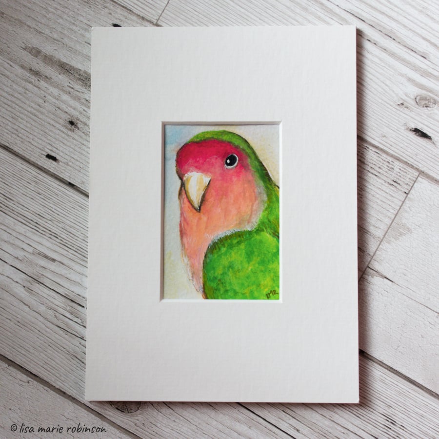 Peach-Faced Lovebird Original Painting - Mini Artwork 55mm x 84mm