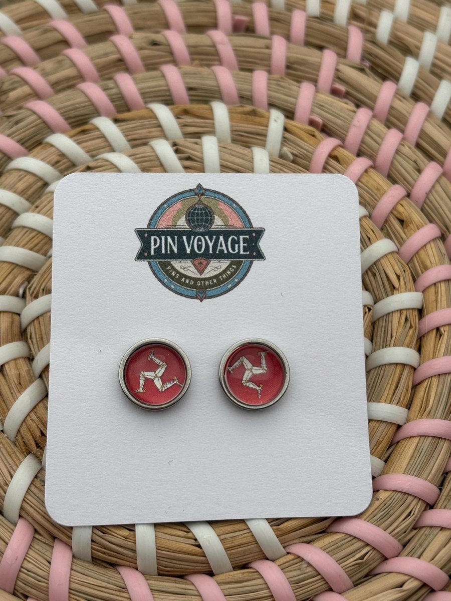 Isle of Man Flag Stud Earrings - Handmade Jewellery - 1cm diameter