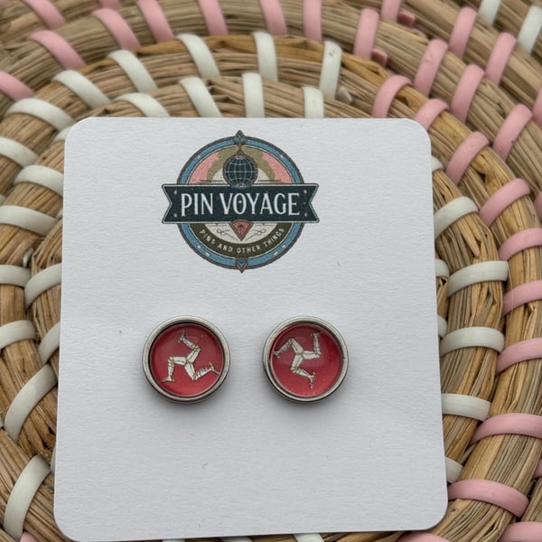 Isle of Man Flag Stud Earrings - Handmade Jewellery - 1cm diameter