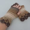 Dragon Scale Cuff Fingerless Mitts for Adults  Coffee Cream Brown