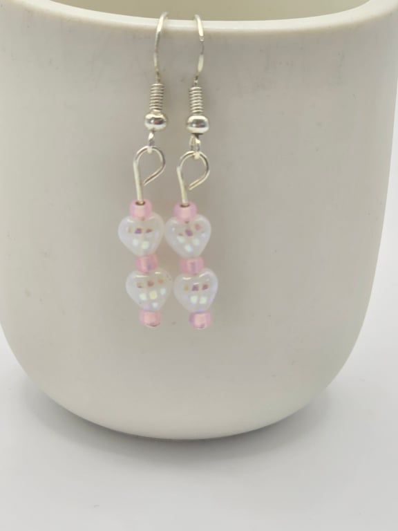 Small white heart bead earrings
