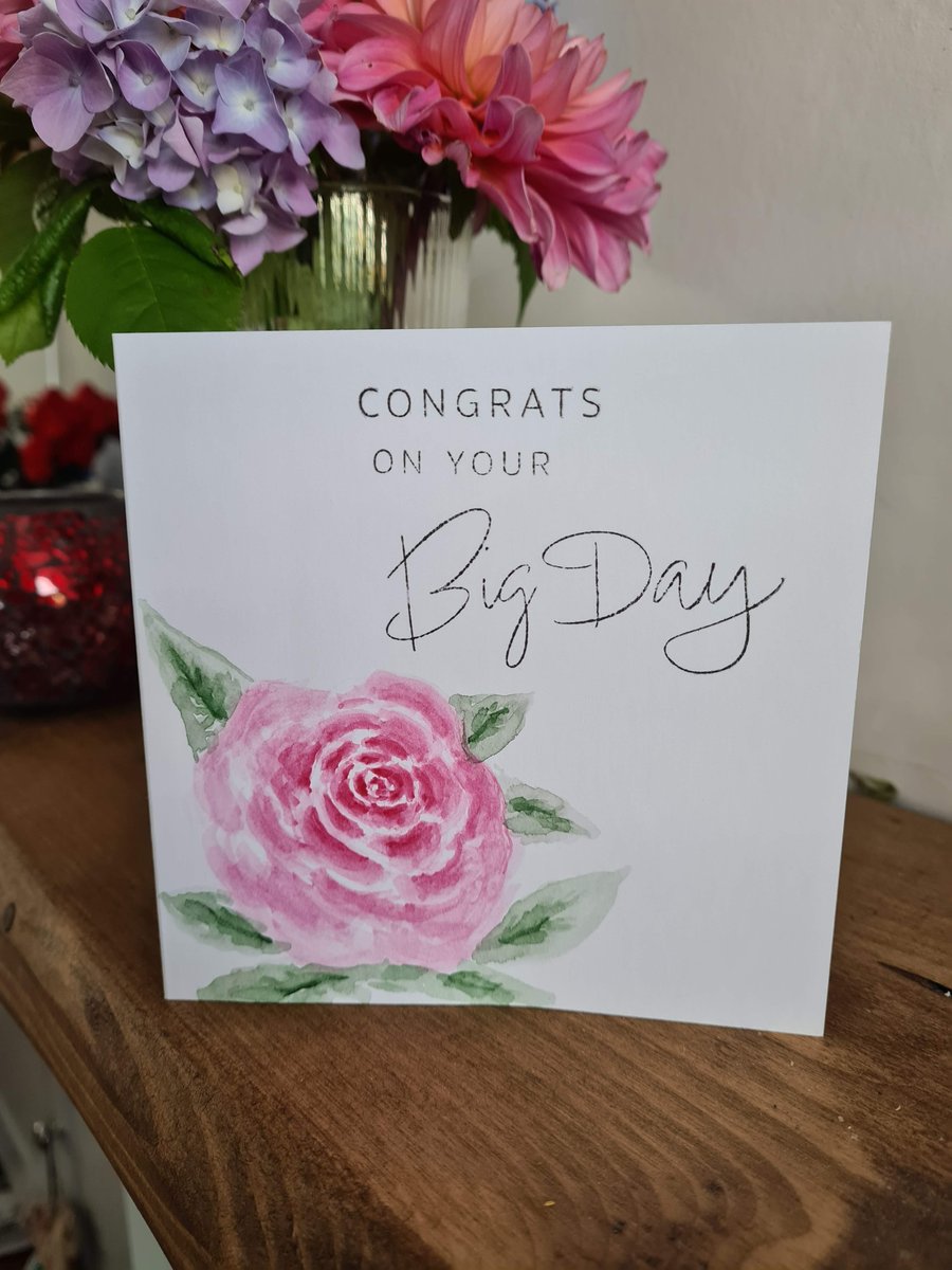 Rose flower wedding card handpainted watercolour - Folksy