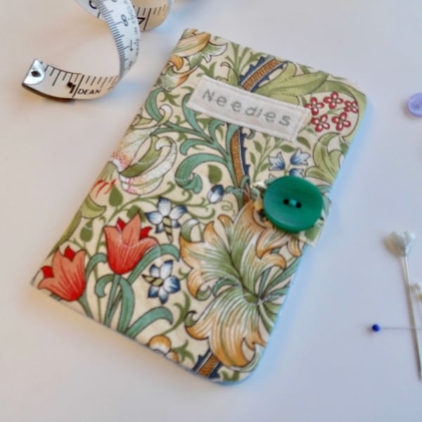 Sewing needle case in Golden Lily fabric