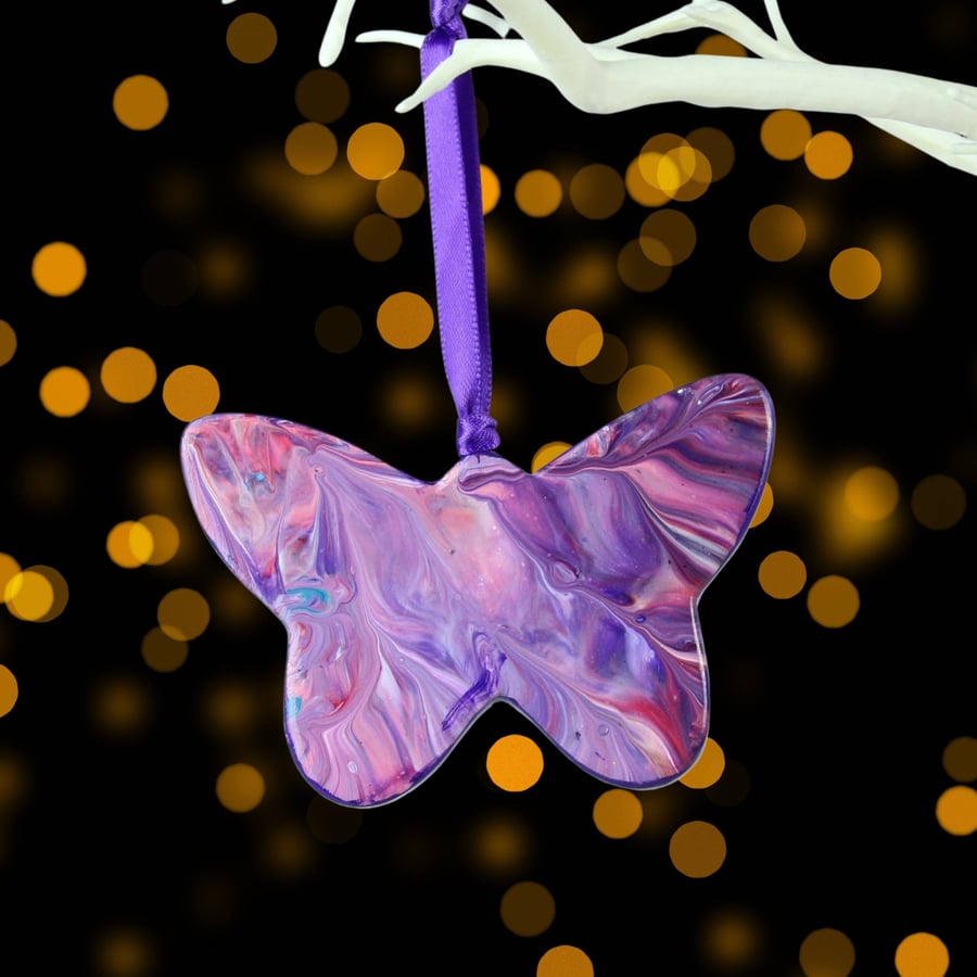 Hanging Butterfly Ceramic Christmas decoration pink purple